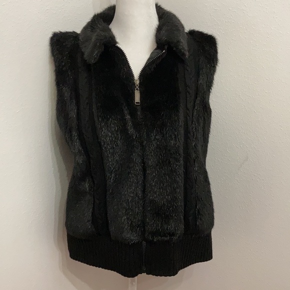 EUC Vintage Mercer Street Studio Faux Fur & Sweater Black Vest Size:  PXL - Picture 2 of 10